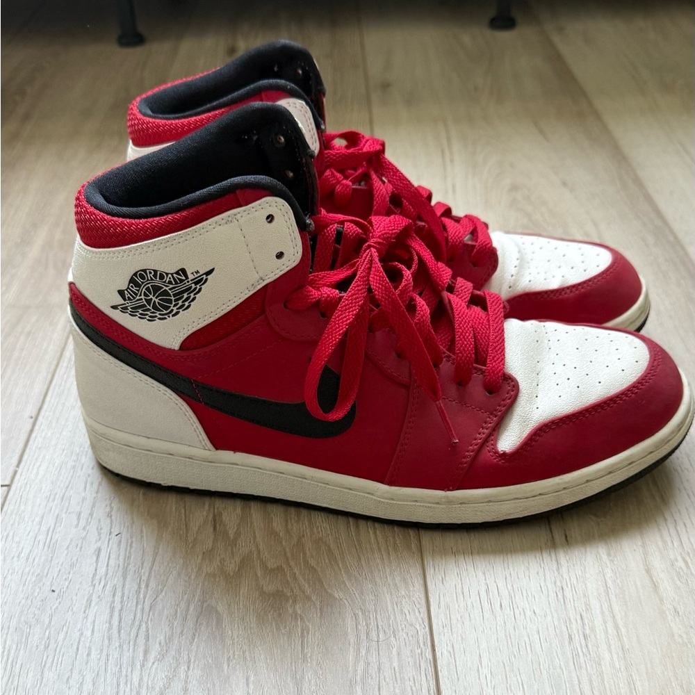 Jordan High-Top Sneakers in Red, White & Black